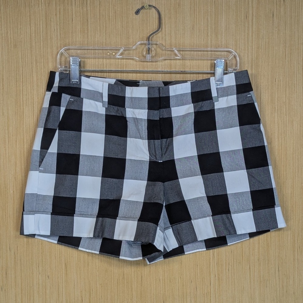 Ann Taylor LOFT Black White Buffalo Plaid Gingham Shorts Cuffed Cotton Women's 0